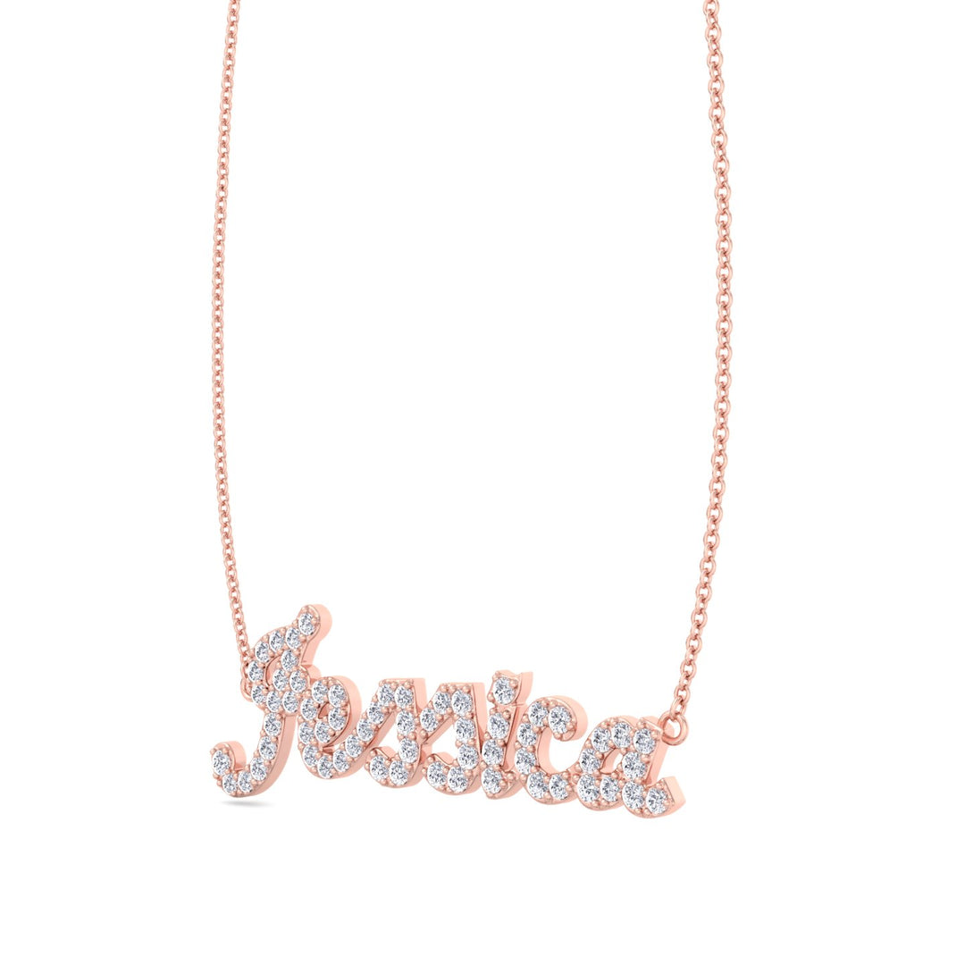Custom Lab Diamond Name Pendant Necklace, Rose Gold