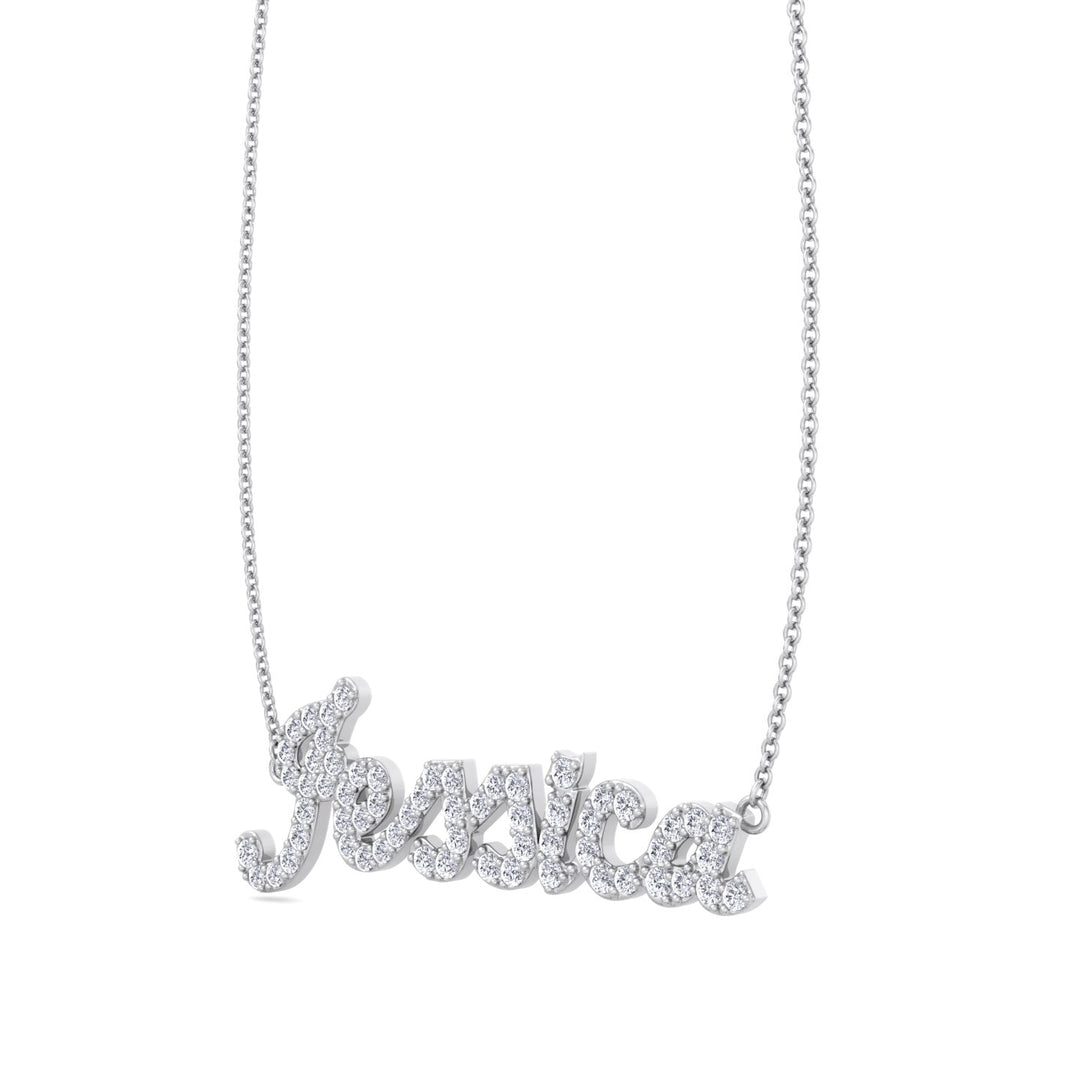 Custom Lab Diamond Name Pendant Necklace, White Gold