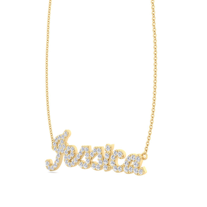 Custom Lab Diamond Name Pendant Necklace, Yellow Gold
