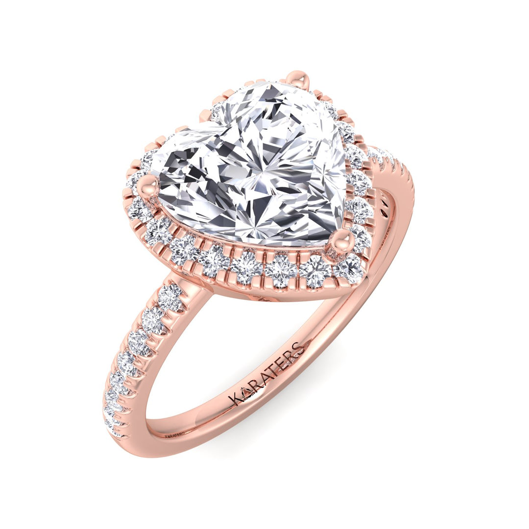 Dahlia - Heart Lab Diamond Ring Halo & SideStones Rose