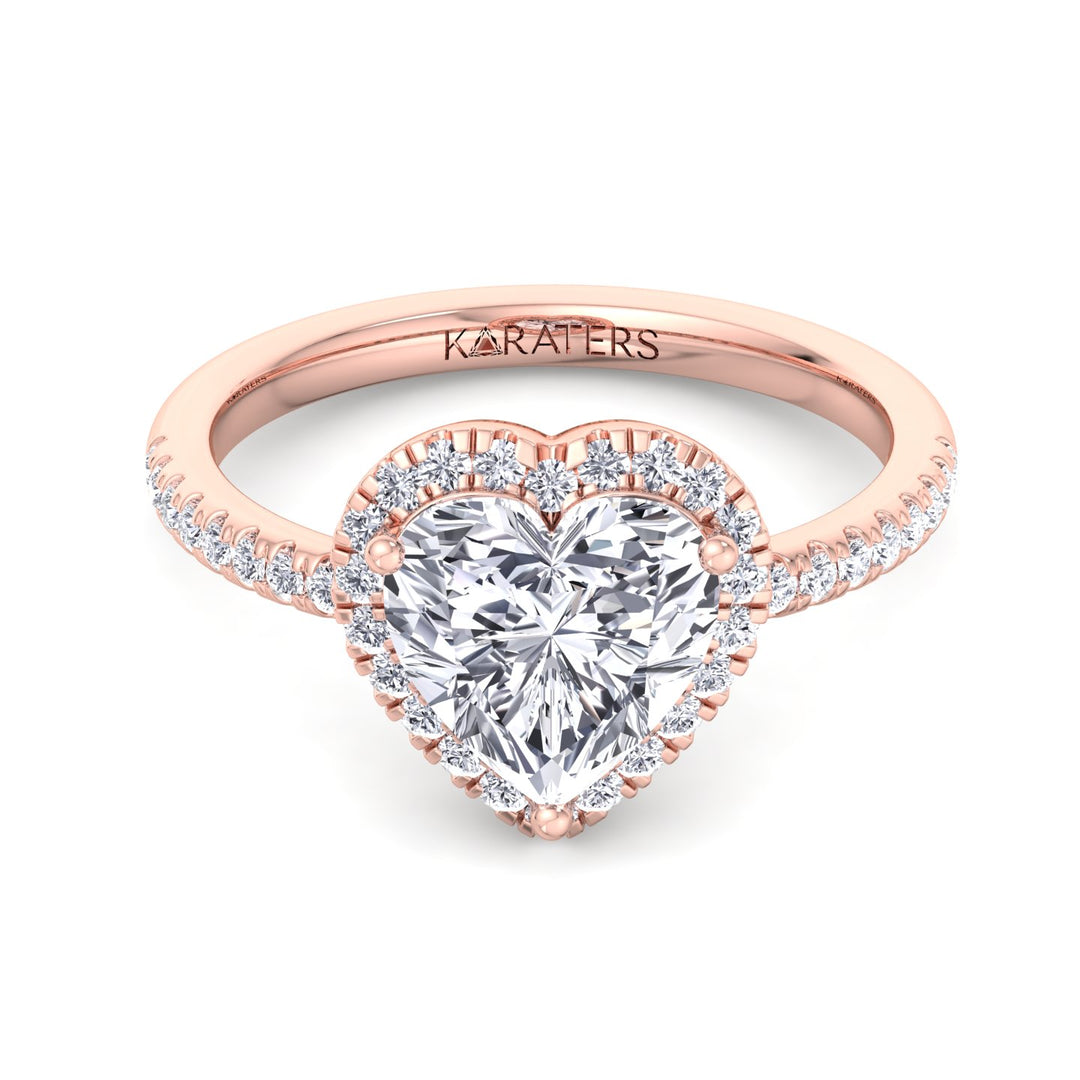 Dahlia - Heart Lab Diamond Ring Halo & SideStones Rose Gold