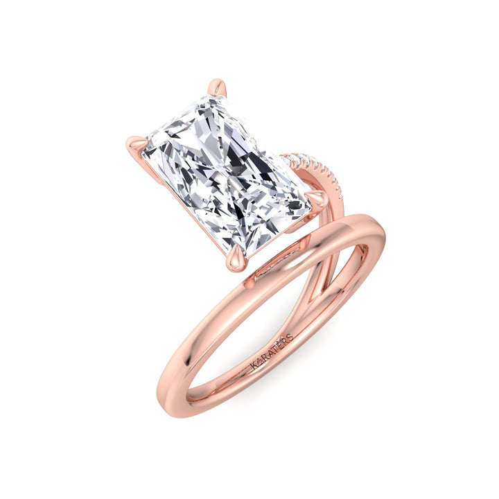 Double Twist Emerald-Cut Lab Diamond Pave Ring Rose 