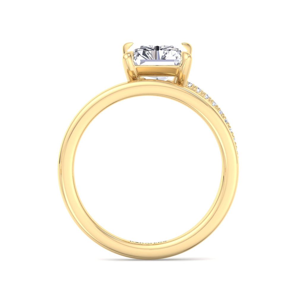 Double Twist Emerald-Cut Lab Diamond Pave Ring Yellow