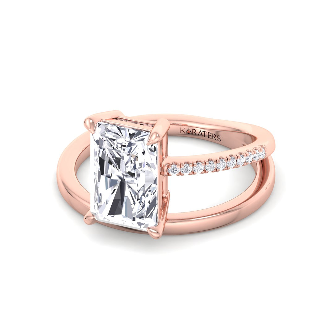 Double Twist Emerald Lab Diamond Pave Ring Rose