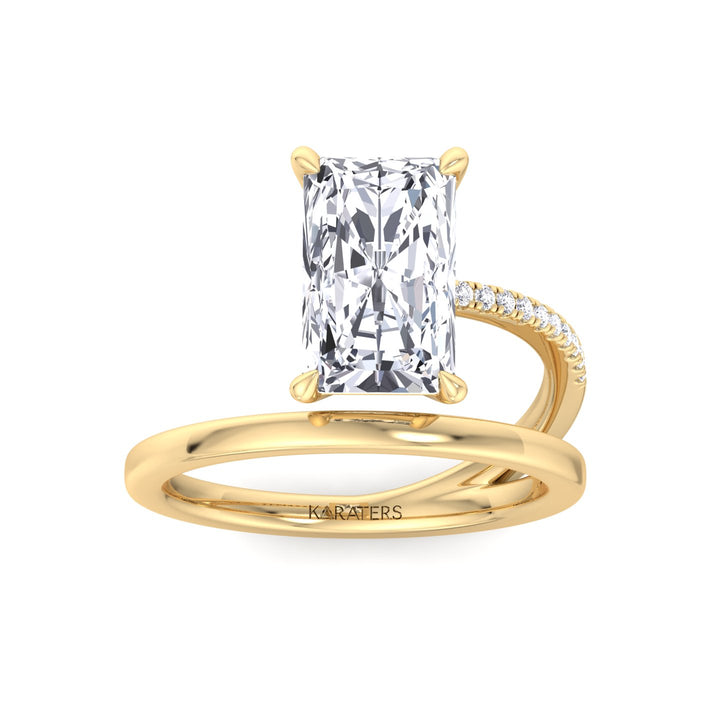 Double Twist Emerald Lab Diamond Pave Ring Yellow
