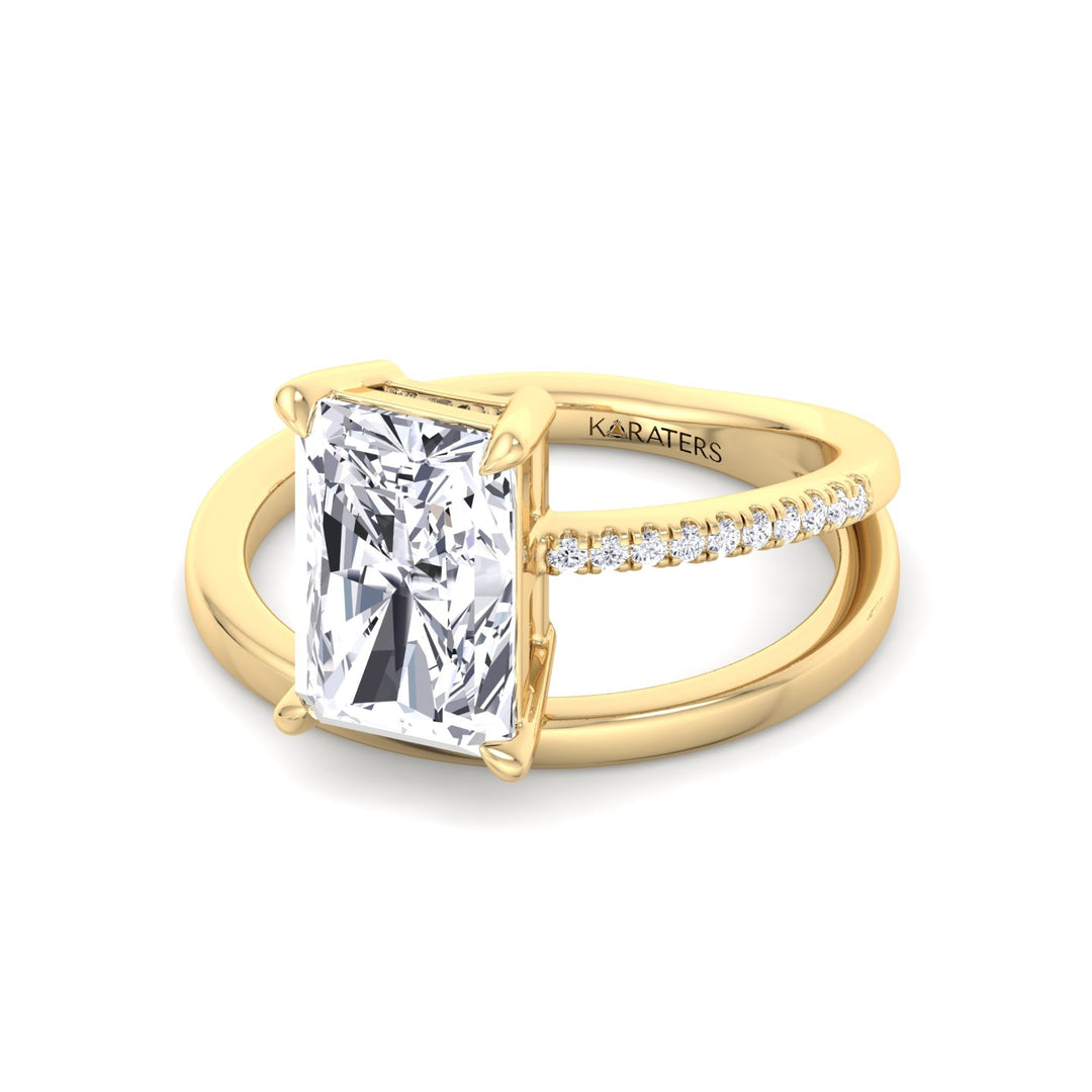 Double Twist Emerald Lab Diamond Pave Ring Yellow Gold