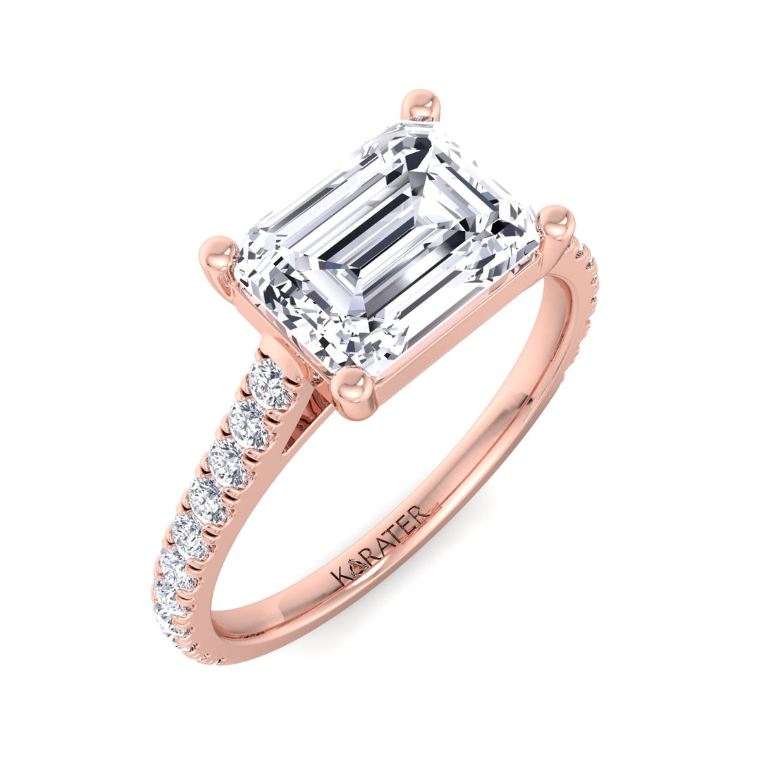 East-West Emerald Lab Diamond Ring Side stones Rose Gold