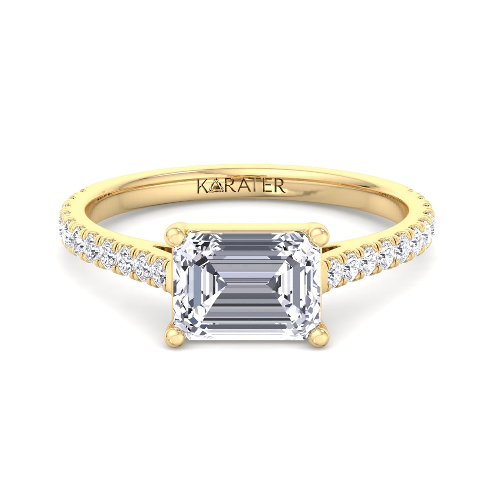 East-West Emerald Lab Diamond Ring Side stones Yellow