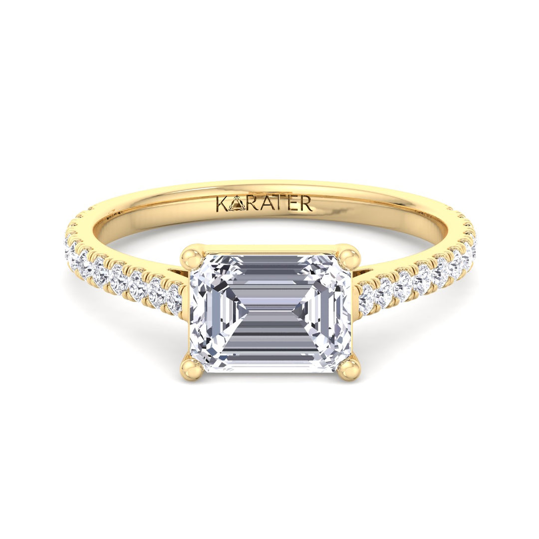 East-West Emerald Lab Diamond Ring Side stones Yellow