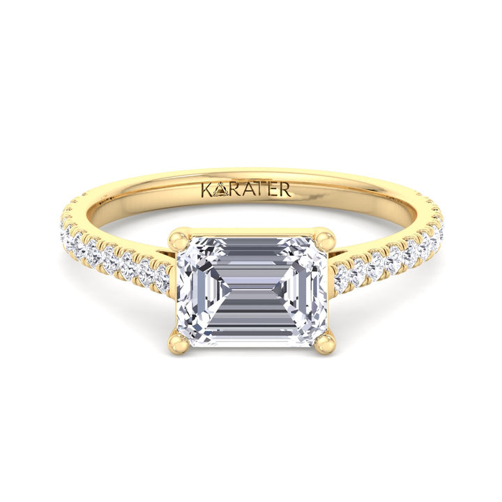 East-West Emerald Lab Diamond Ring Side stones Yellow