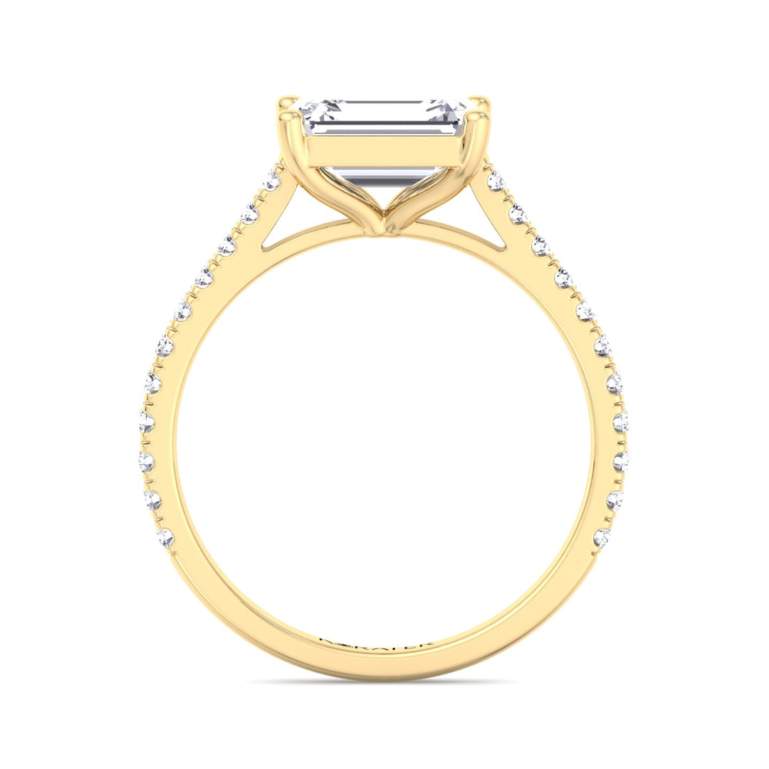 East-West Emerald Lab Diamond Ring Side stones Yellow Gold