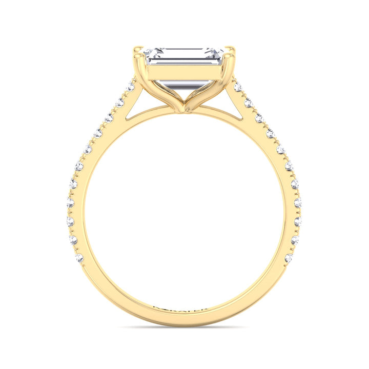 East-West Emerald Lab Diamond Ring Side stones Yellow Gold