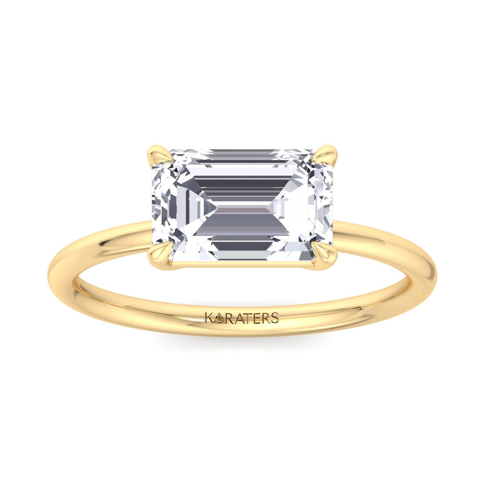 East-West Emerald Lab Diamond Solitaire Ring Yellow