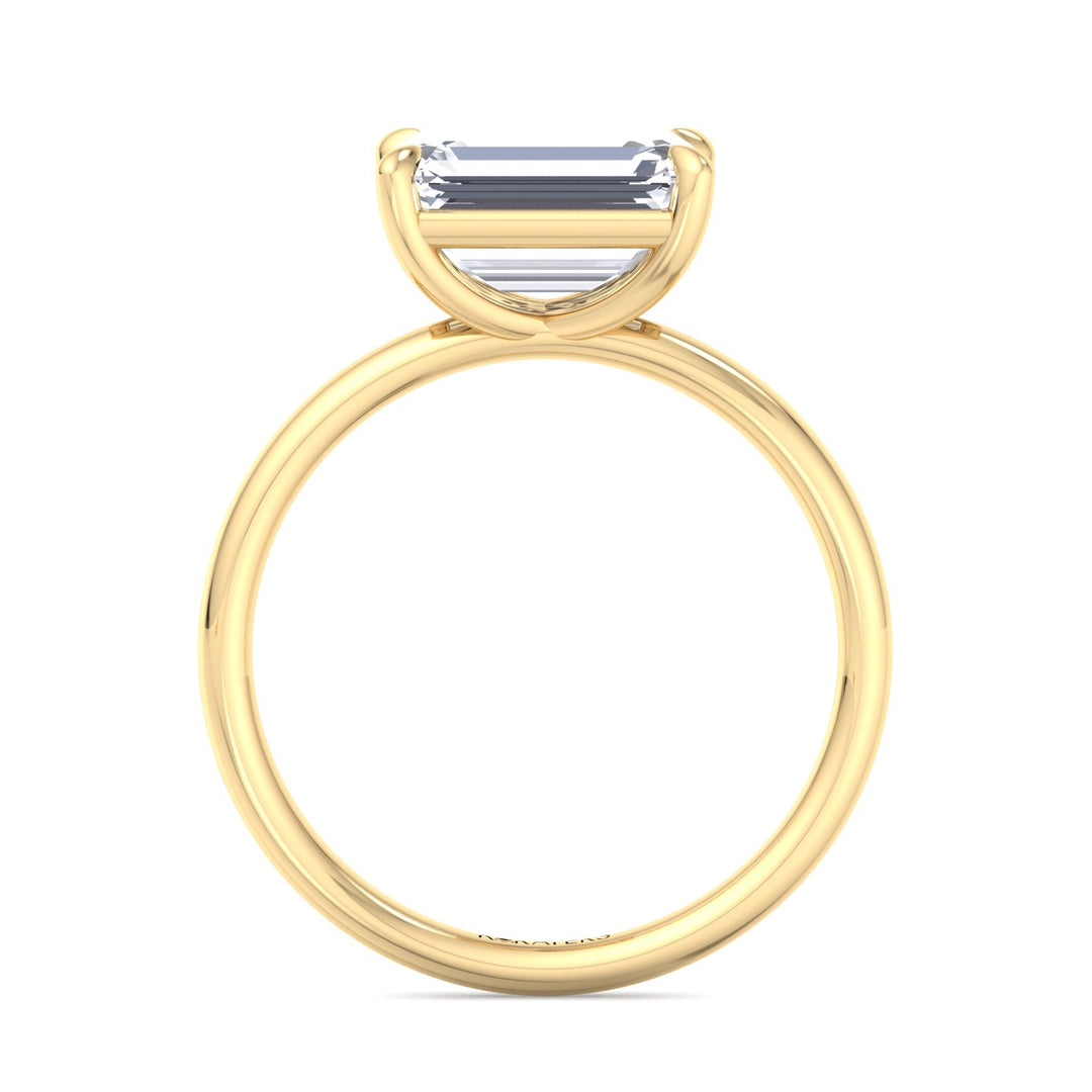 East-West Emerald Lab Diamond Solitaire Ring Yellow Gold