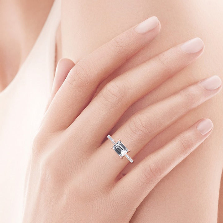 East-West Emerald cut Lab Diamond Ring Side stones  