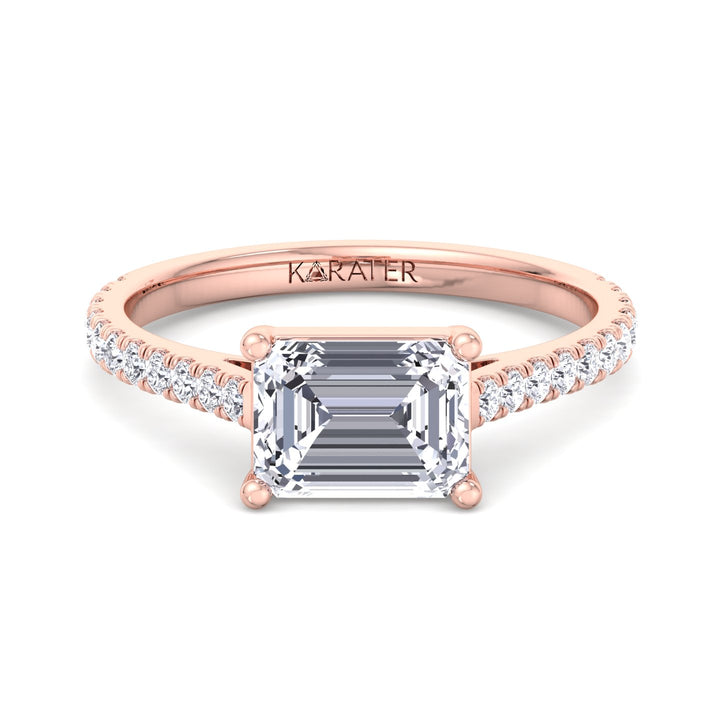 East-West Emerald cut Lab Diamond Ring Side stones Rose