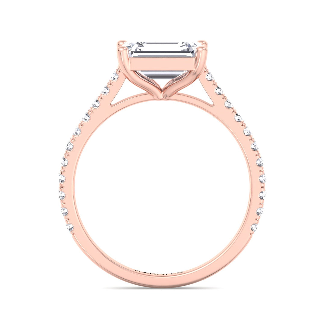 East-West Set Emerald Lab Diamond Ring Side stones Rose