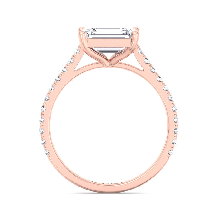 East-West Set Emerald Lab Diamond Ring Side stones Rose