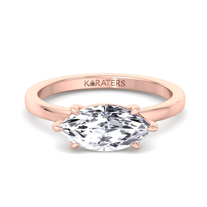 Echter-Marquise Cut Lab Rose Gold Diamond East West Ring, Front