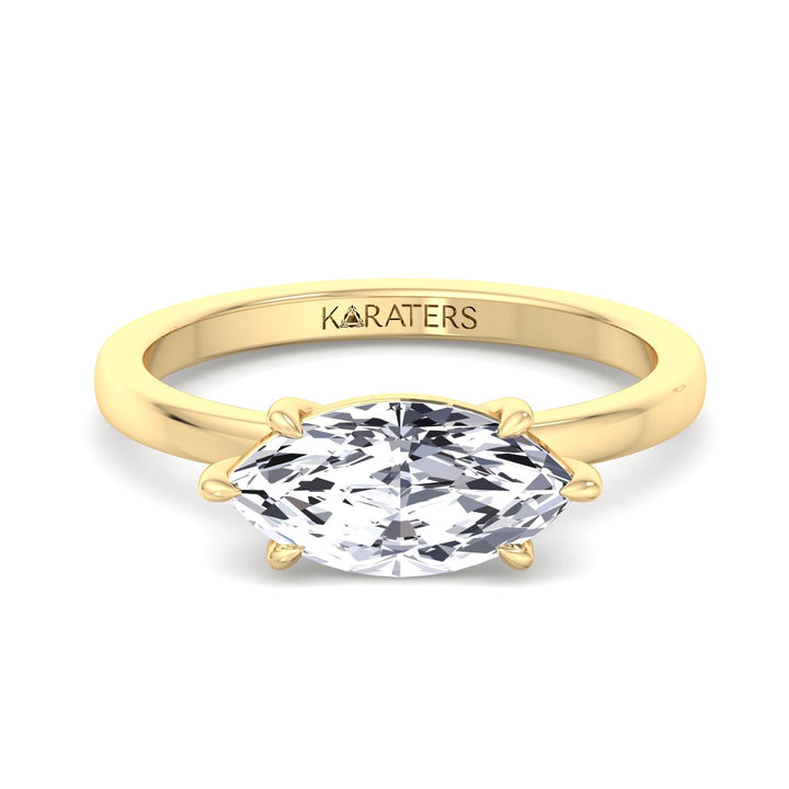 Echter-Marquise Cut Lab Yellow Gold Diamond East West Ring, Front