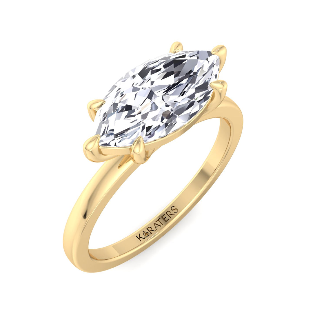 Echter-Marquise Cut Lab Yellow Gold Diamond East West Ring, Top Down