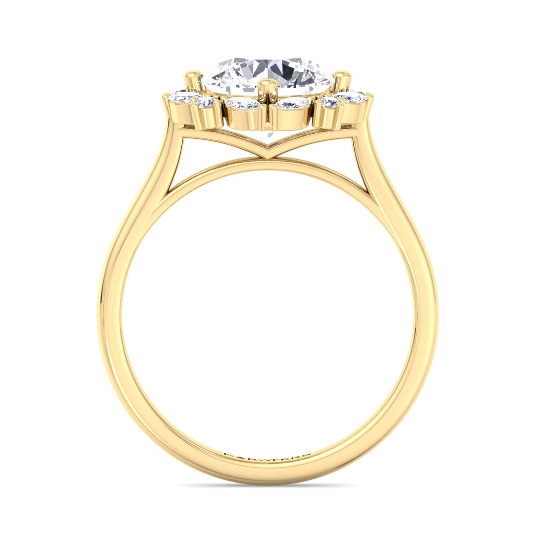 Ede - Round & Marquise-Cut Solitaire Cluster Lab Diamond Engagement Ring, Yellow Gold, Profile