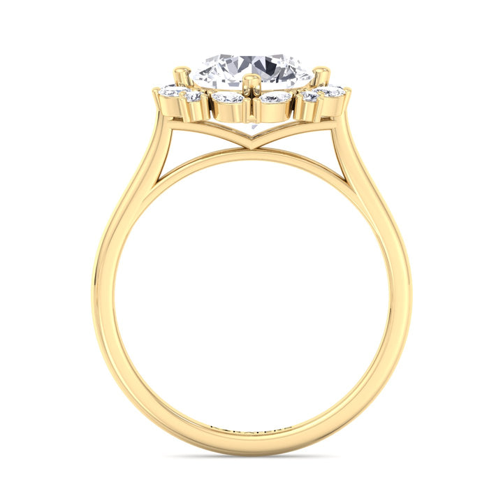 Ede - Round & Marquise-Cut Solitaire Cluster Lab Diamond Engagement Ring, Yellow Gold, Profile