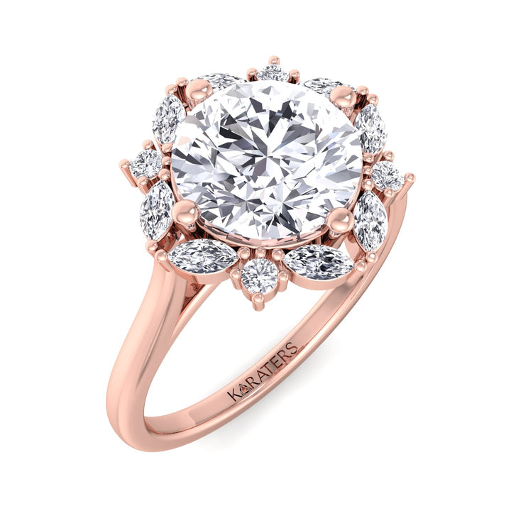 Ede - Round & Marquise Solitaire Lab Diamond Ring, Rose Gold, Top Down