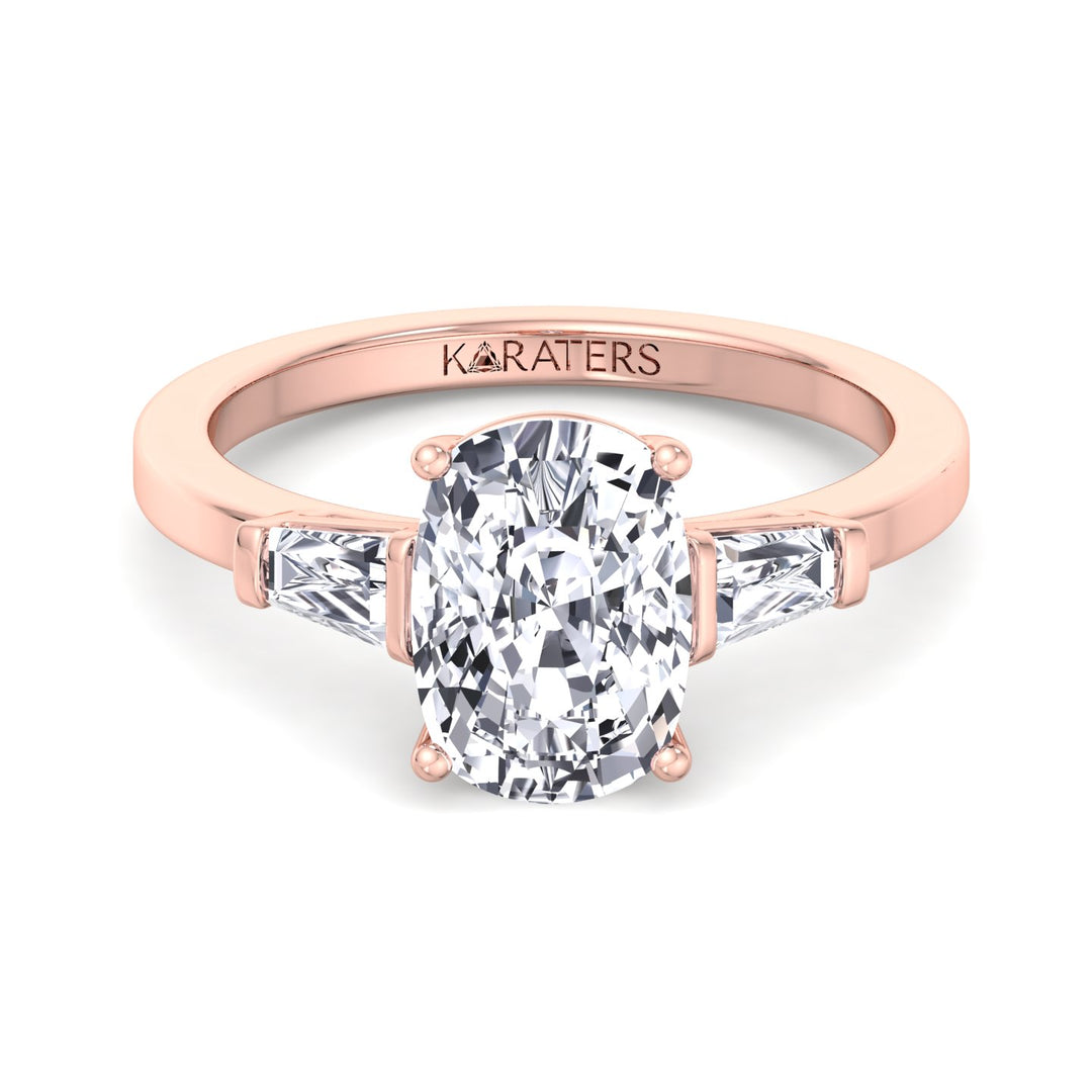 Elongated Cushion Cut Lab  Rose Gold Diamond Engagement Ring, Front