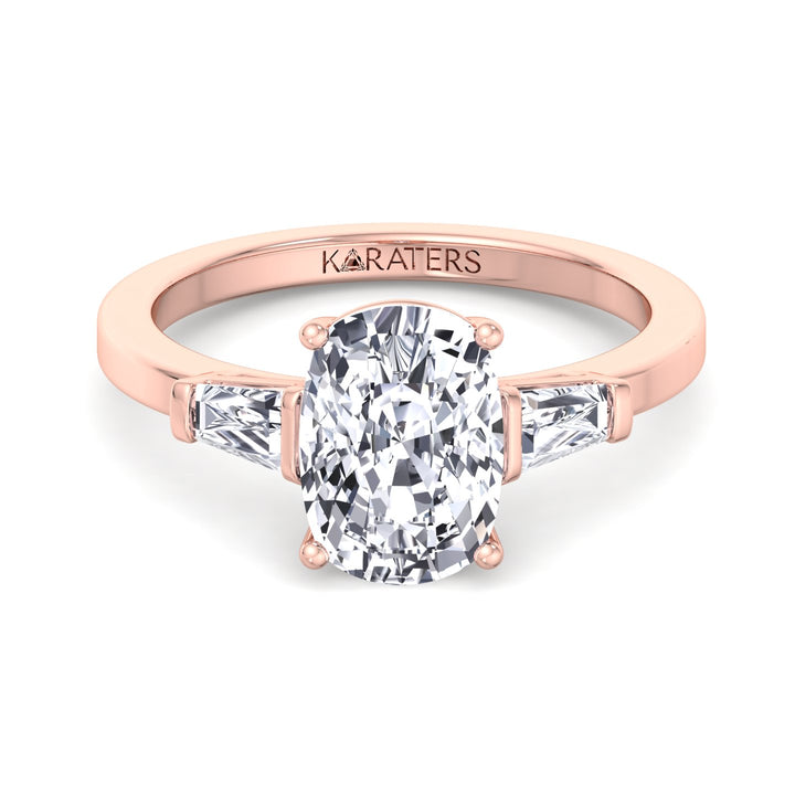 Elongated Cushion Cut Lab  Rose Gold Diamond Engagement Ring, Front