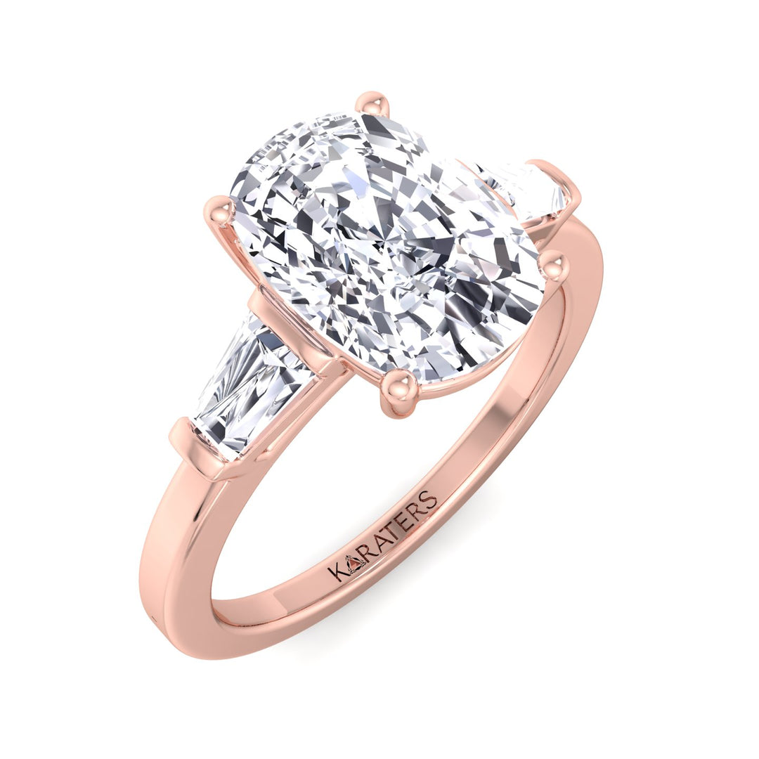 Elongated Cushion Cut Lab Rose Gold Diamond Ring, Top Down