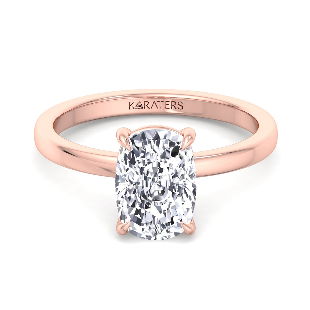 Elongated Cushion Cut Solitaire Lab Rose Gold Diamond Ring, Front