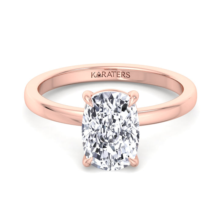 Elongated Cushion Cut Solitaire Lab Rose Gold Diamond Ring, Front