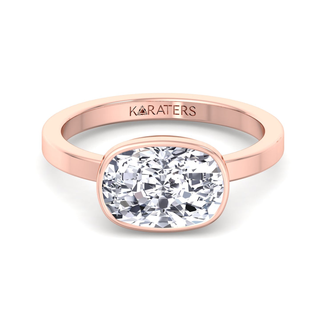 Elongated Cushion East West Lab Diamond Ring Rose Gold, Front