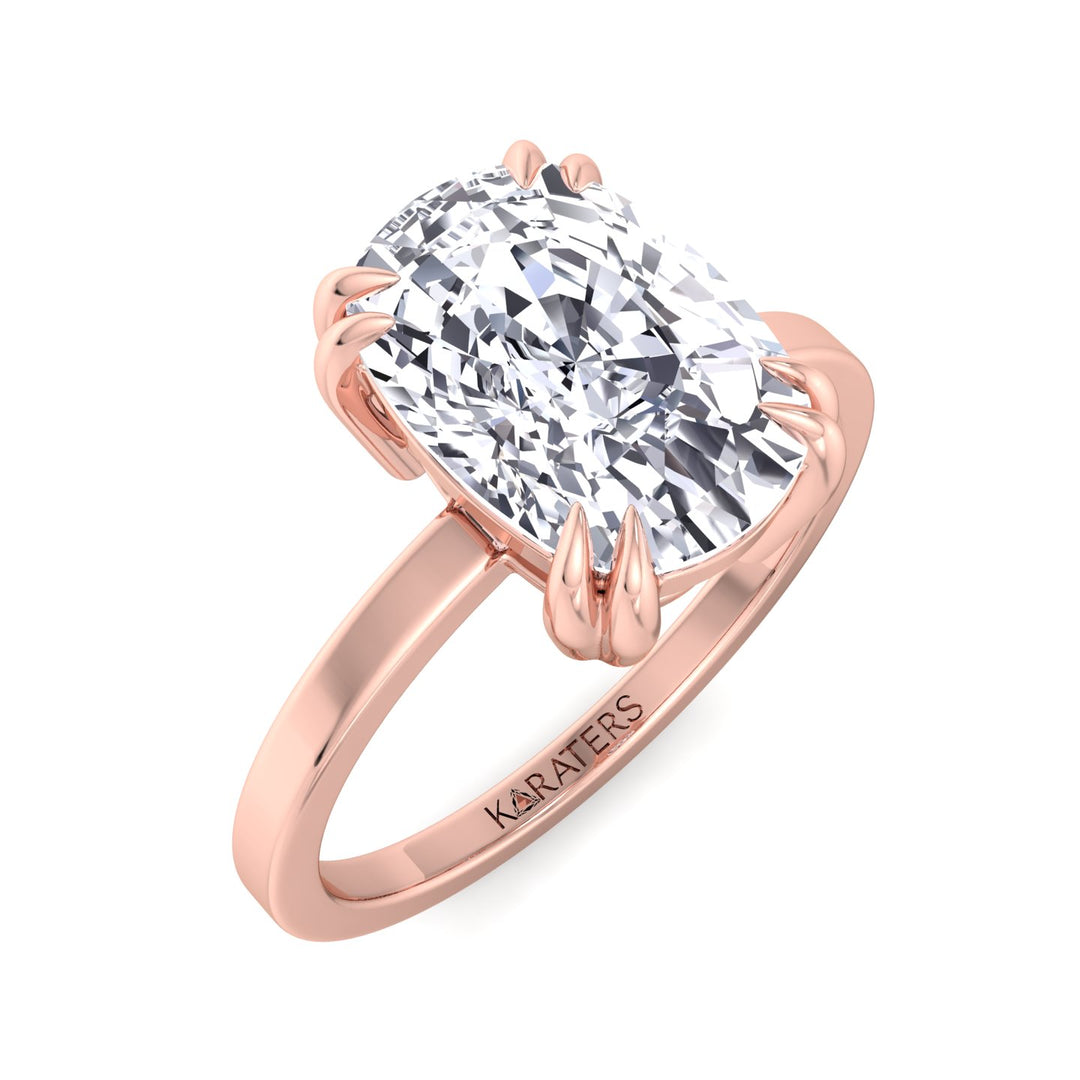 Elongated Cushion Solitaire Lab Diamond Ring Rose, Top Down