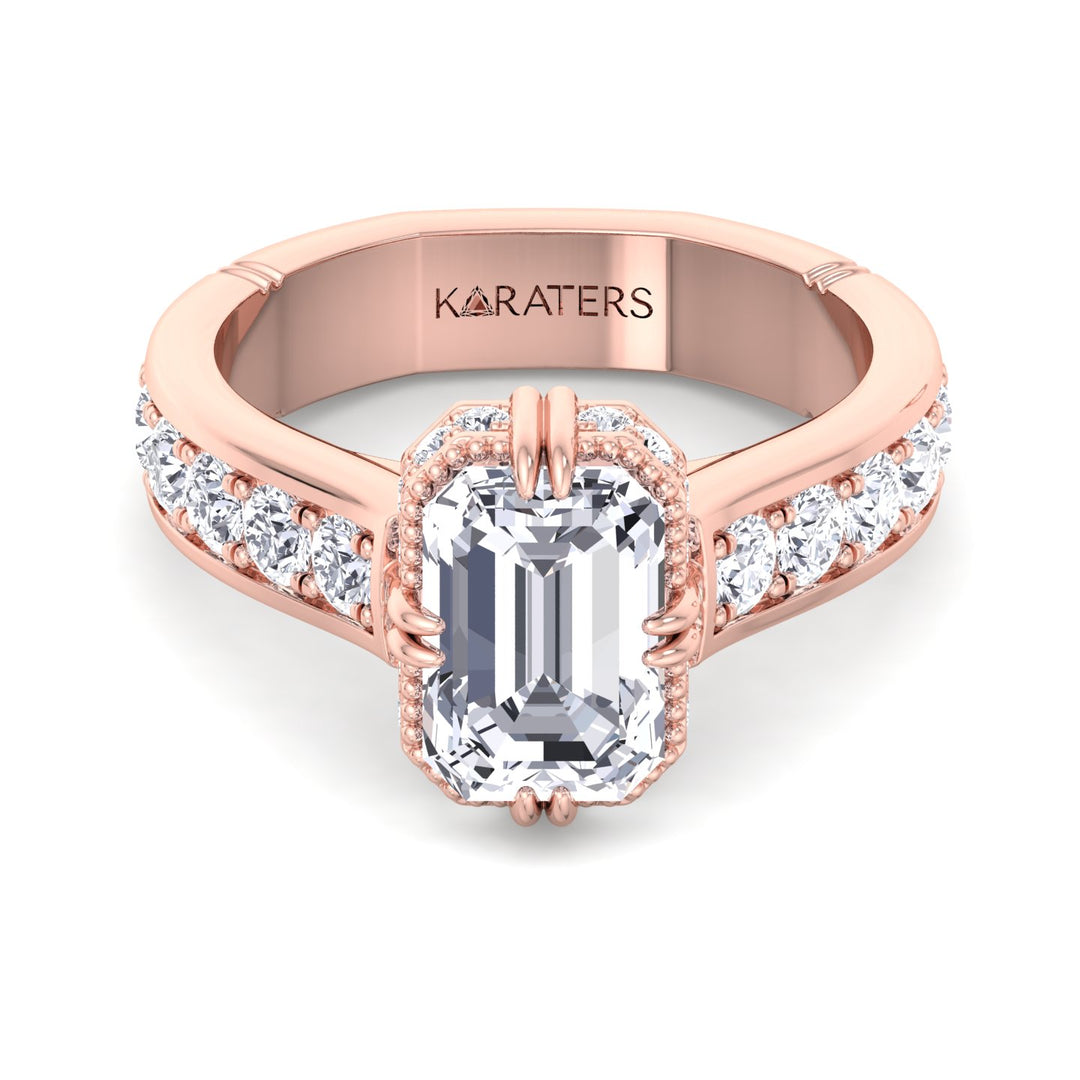 Emerald Cut Halo Lab Grown Diamond Engagement Ring Rose