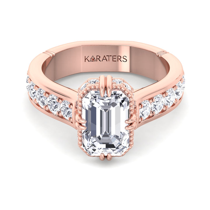 Emerald Cut Halo Lab Grown Diamond Engagement Ring Rose