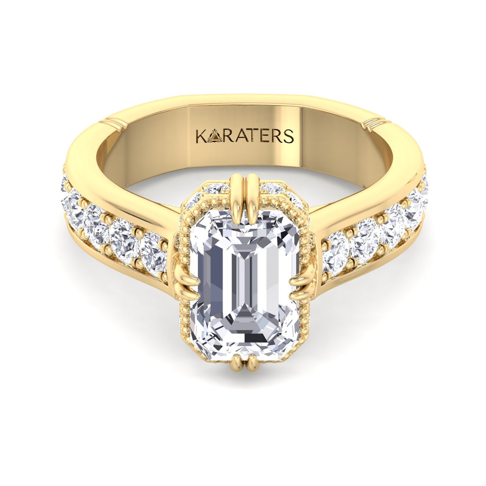 Emerald Cut Halo Lab Grown Diamond Engagement Ring Yellow