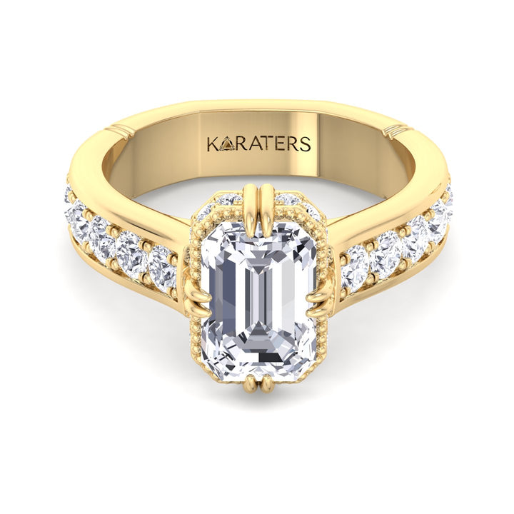 Emerald Cut Halo Lab Grown Diamond Engagement Ring Yellow