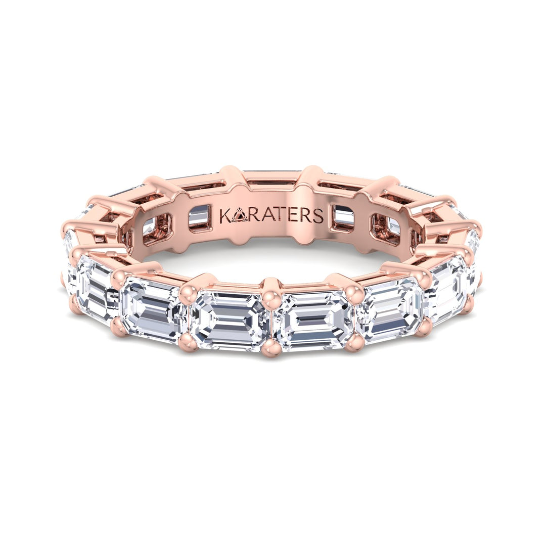 Emerald Cut Lab Rose Gold Diamond Eternity Band, Front