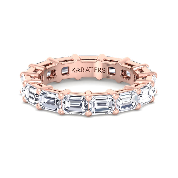 Emerald Cut Lab Rose Gold Diamond Eternity Band, Front