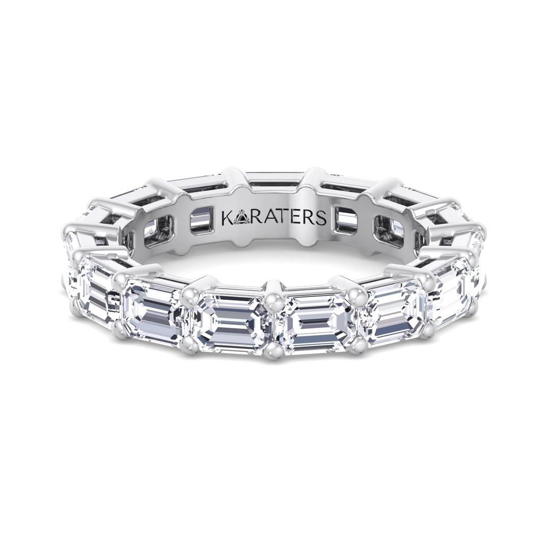 Emerald Cut Lab White Gold Diamond Eternity Band, Front