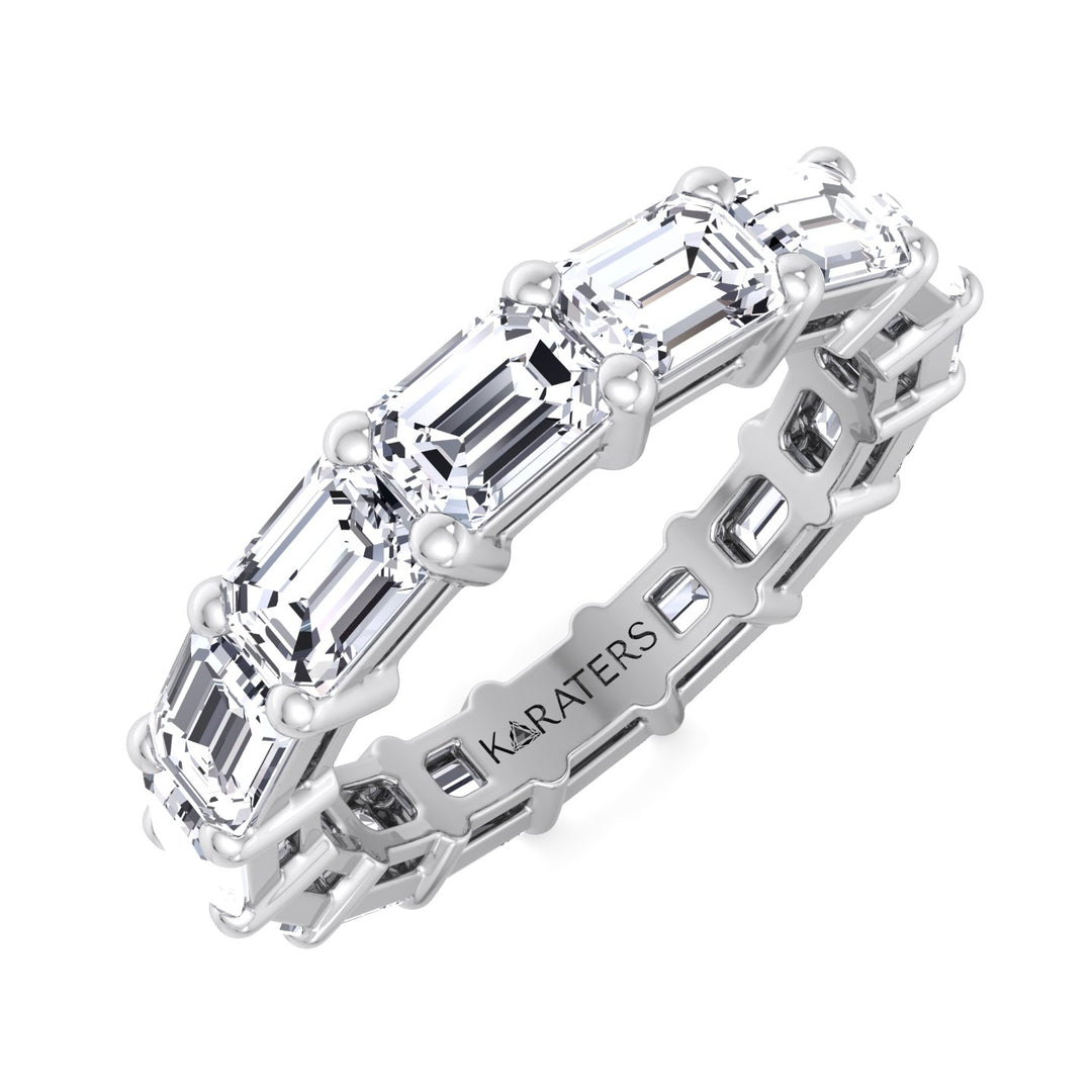 Emerald Cut Lab White Gold Diamond Eternity Band, Tilted