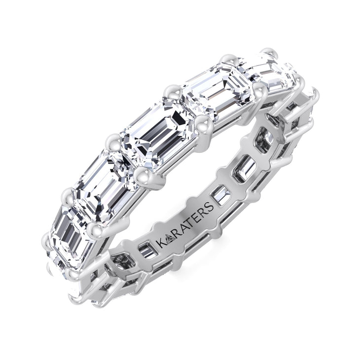 Emerald Cut Lab White Gold Diamond Eternity Band, Tilted
