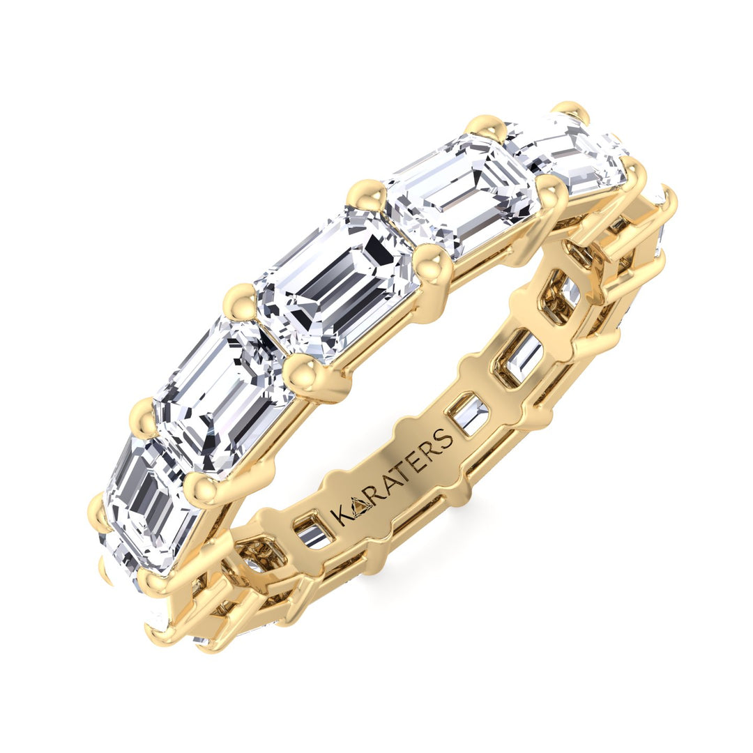 Emerald Cut Lab Yellow Gold Diamond Eternity Band, Top Down