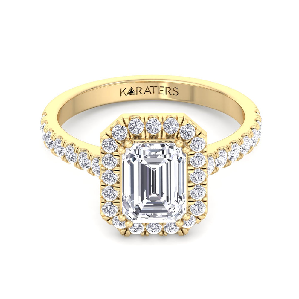 Emerald Halo Lab Diamond Ring With SideStones Yellow