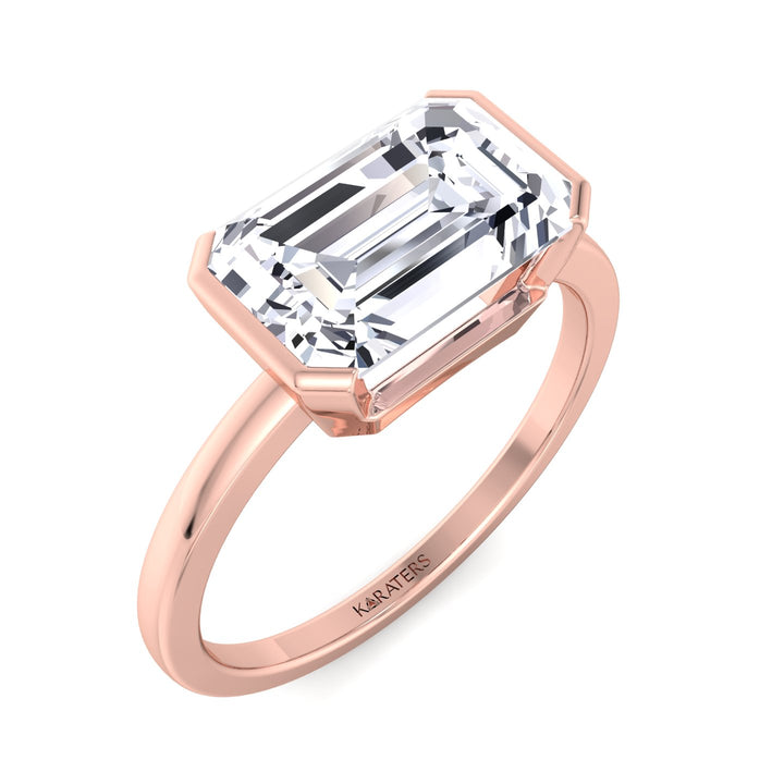 Emerald Lab Diamond Bezel Set East-West Ring Rose
