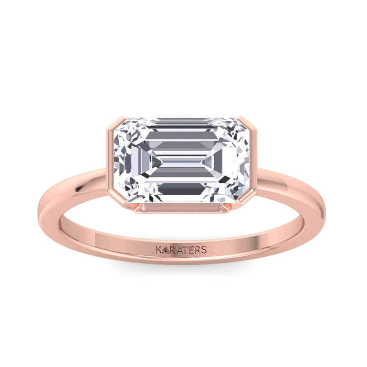 Emerald Lab Diamond Bezel Set East-West Ring Rose Gold