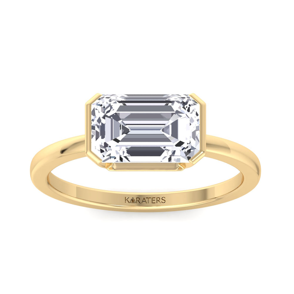 Emerald Lab Diamond Bezel Set East-West Ring Yellow