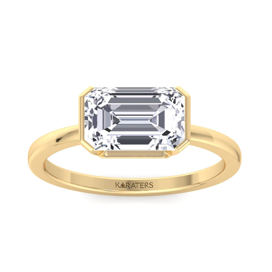 Emerald Lab Diamond Bezel Set East-West Ring Yellow